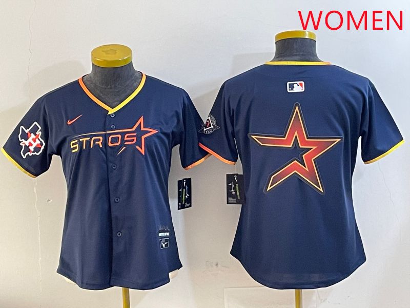 Women Houston Astros Blank Drak Blue Three generations Joint Name 2025 Nike MLB Jersey style 12